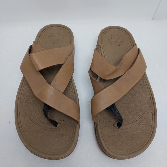 Fitflop Sling Sandal Women's 10 Straps Mink Taupe Toe Post Wobble Board Platform - Picture 2 of 15
